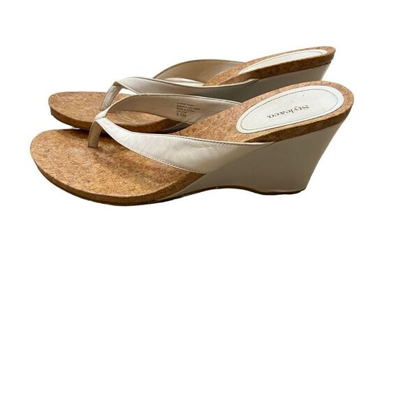 Style & Co White Leather Wedge Flip Flop Sandals Size 9.5 - Picture 1 of 11